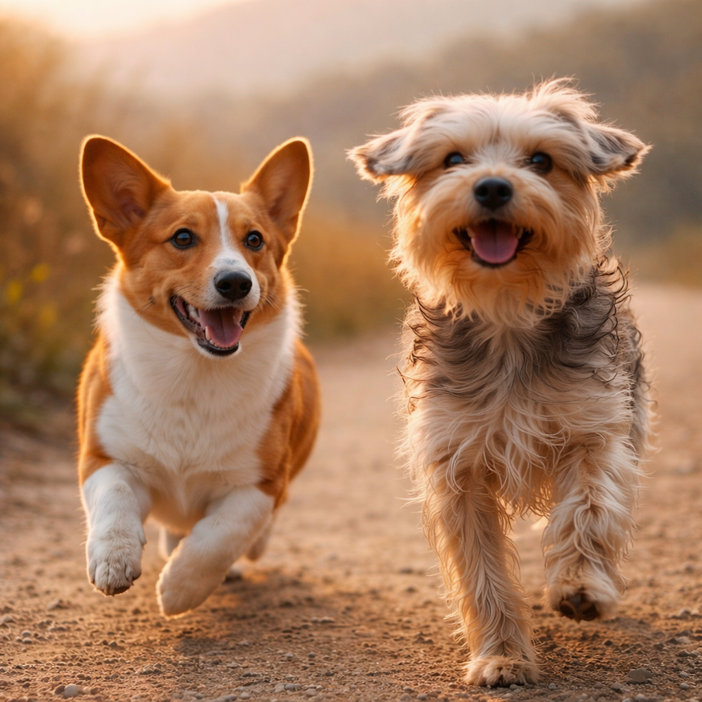 Happy dogs on the coast